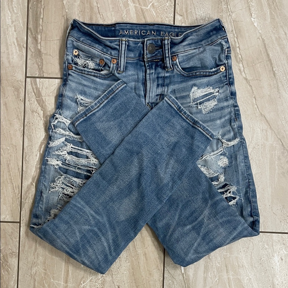 American Eagle Outfitters Men's Ripped Blue Skinny Jeans